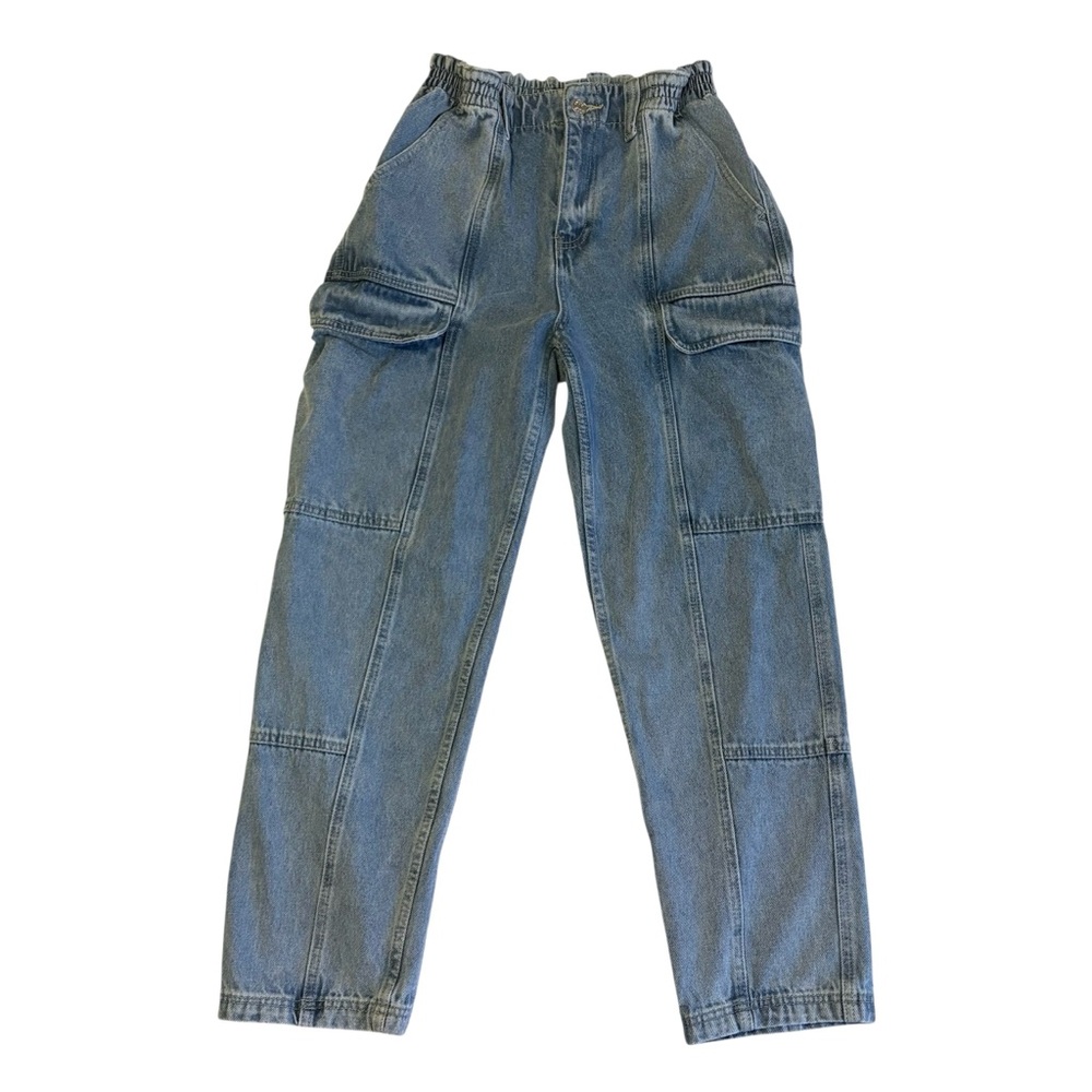 High-Rise Blue Wide Leg Cargo Jeans
